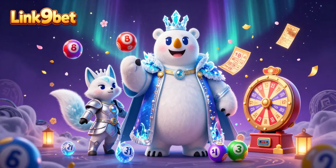 Link 9bet of a rich 3D scene featuring a polar bear and fox with dynamic lottery elements.