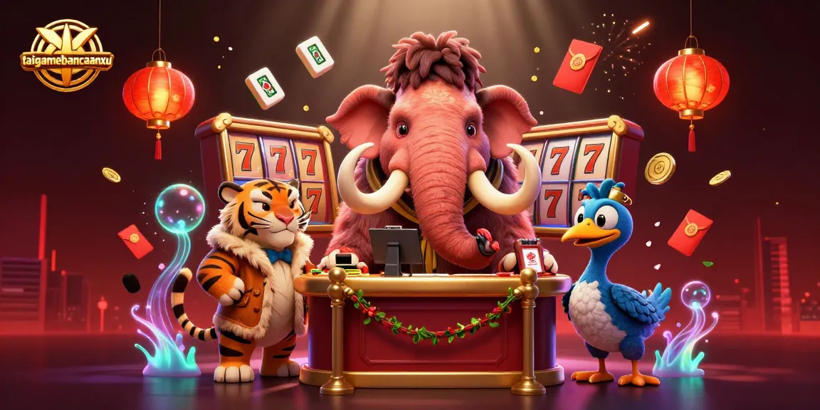 Engage with taigamebancaanxu at an exciting online casino featuring a 3D mammoth bouncer and vibrant gaming elements.