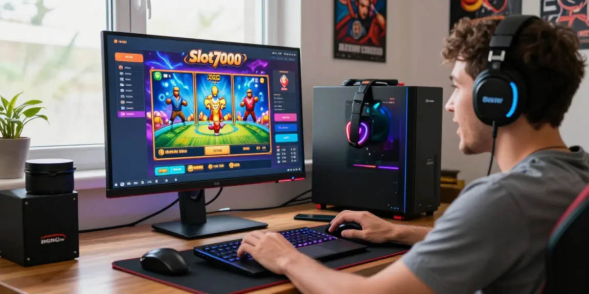 Exciting Slot7000 gaming experience with vibrant visuals and gaming setup.