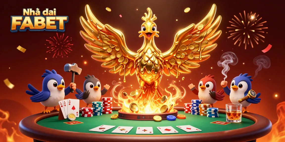 Experience the excitement of Nhà cái FABET with a vibrant casino scene featuring a molten golden phoenix.