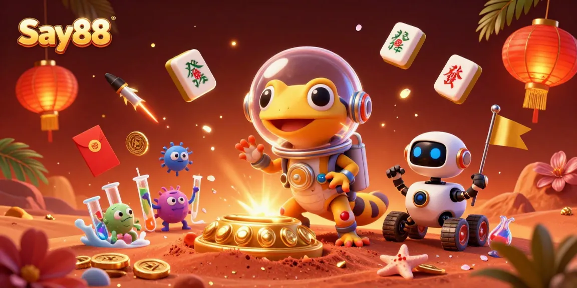 Experience the excitement of Say88 with a Martian gecko discovering a golden casino treasure.