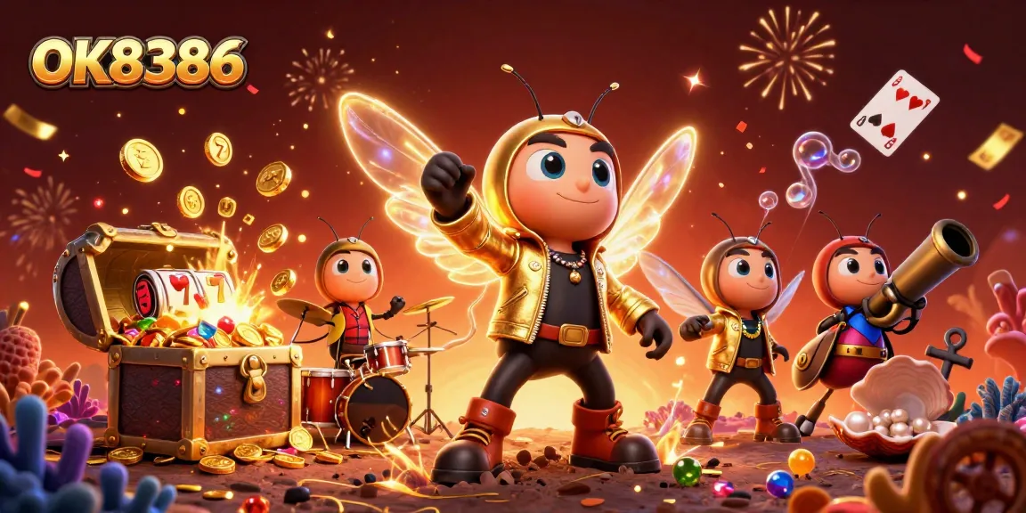 Join the excitement at OK8386, with vibrant casino-themed 3D rock stars and dazzling treasure!