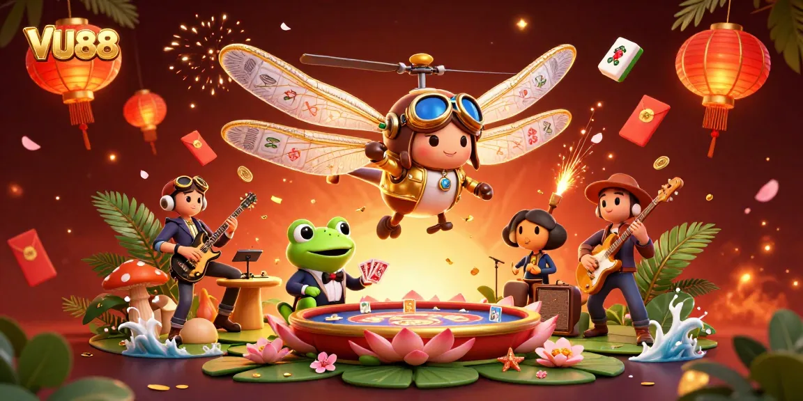 Experience thrilling card dealing at VU88's lily pad casino with dynamic jazz sounds.