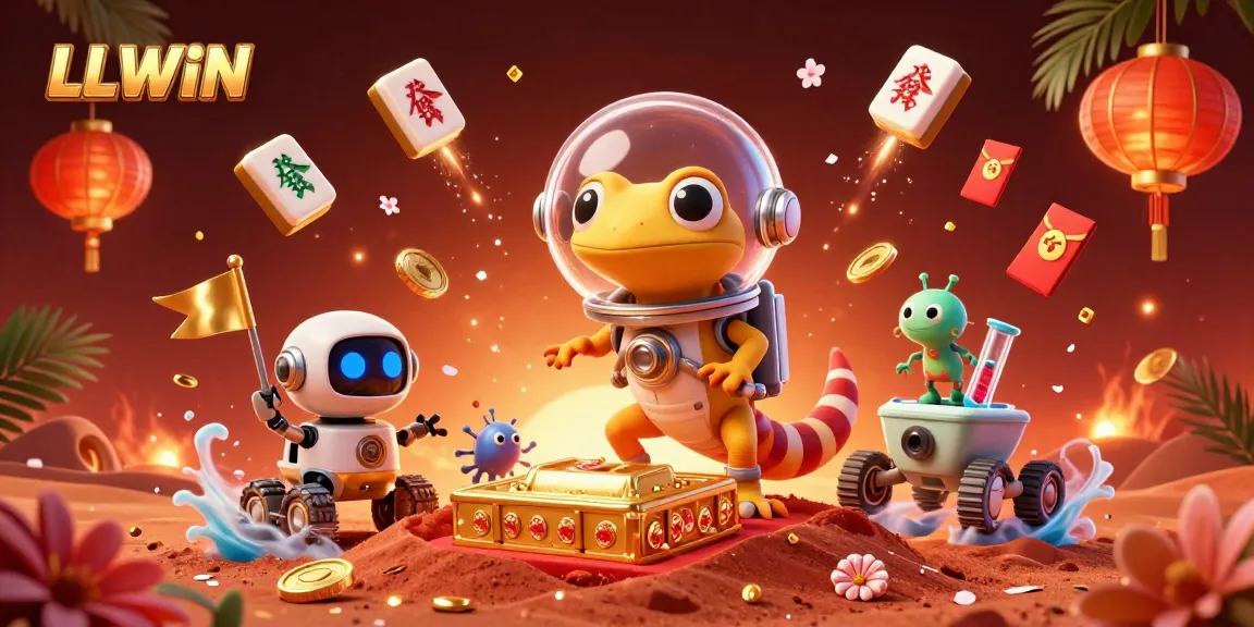 Experience the thrill of LLWIN with this dynamic 3D illustration showcasing a golden casino discovery.