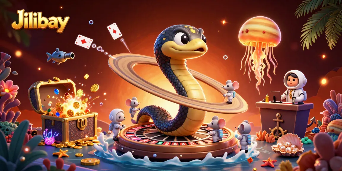 Jilibay players bet within a dynamic cosmic casino, featuring vibrant characters amid exciting game elements.