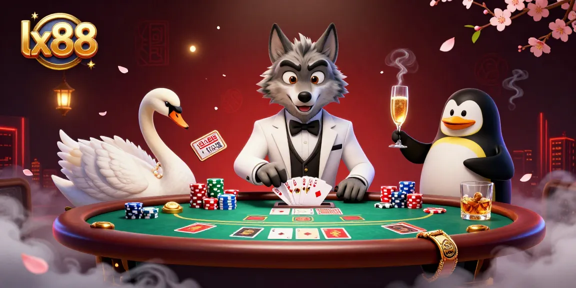 Experience winning moments at lx88 with a debonair wolf, elegant swan, and sophisticated penguin in a vibrant casino