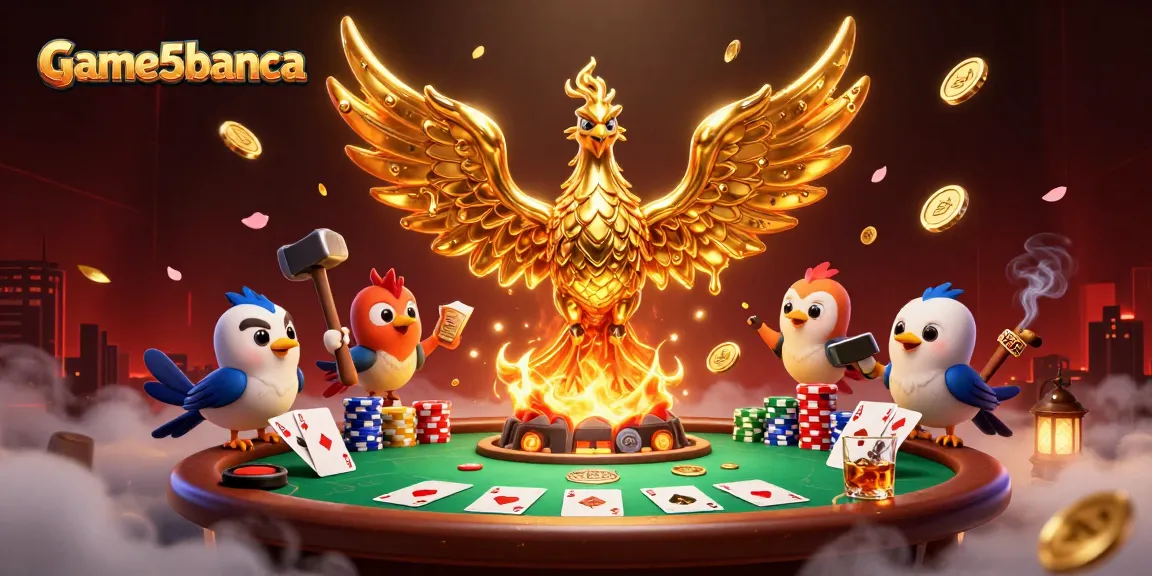 Engage with game5banca and experience the thrilling poker night atmosphere featuring golden phoenixes.
