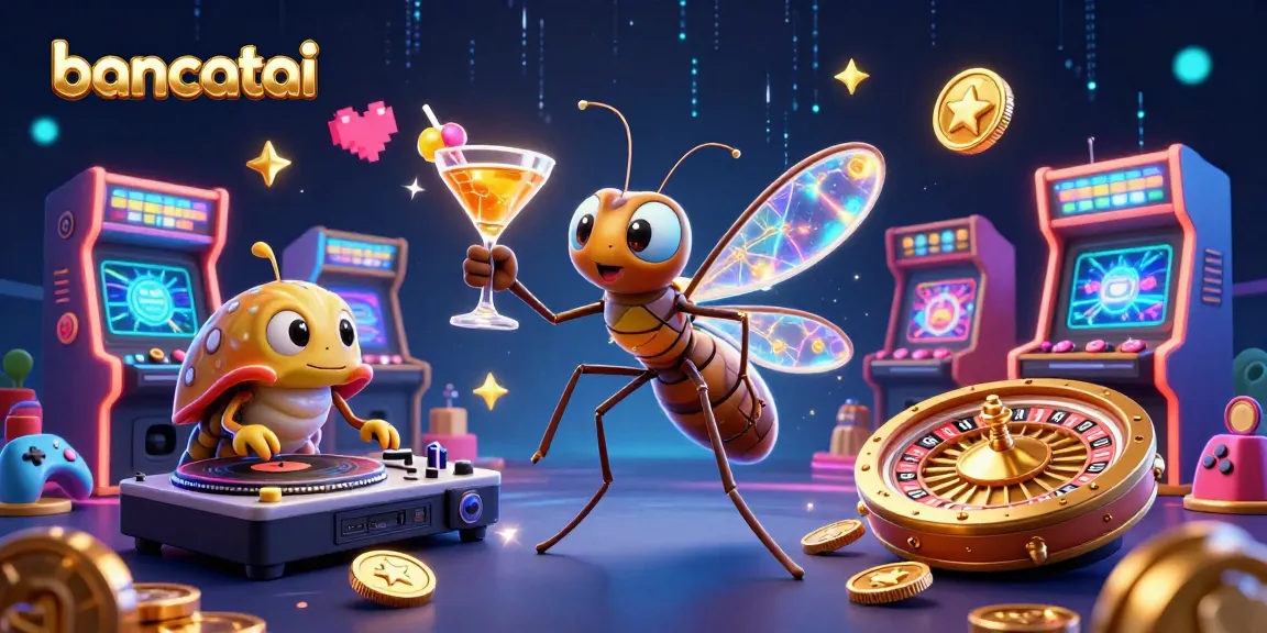 Bancatai showcases a lively casino scene with a frozen mosquito mascot, trilobite DJ, and dynamic 3D gaming elements.