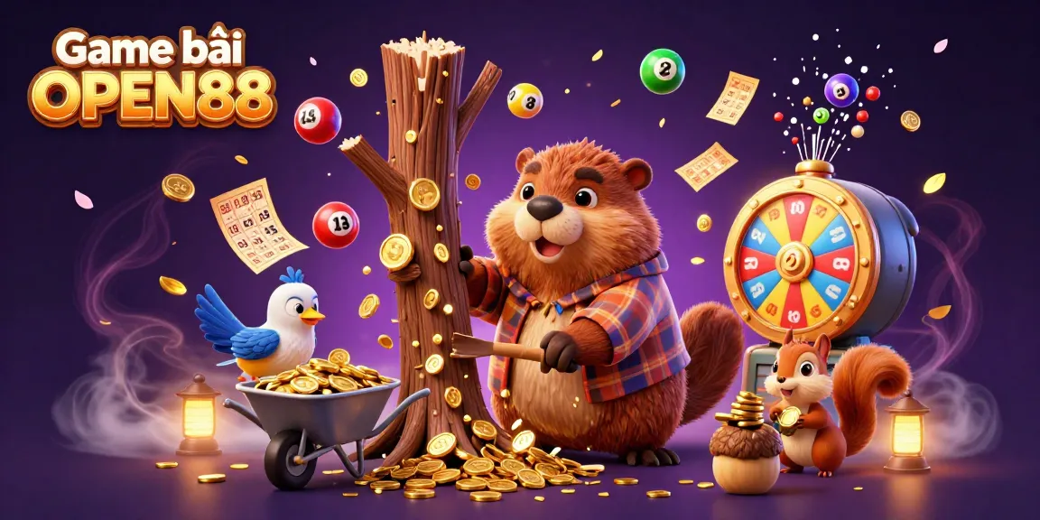 Engage in Game bài OPEN88 with colorful lottery scenes featuring animated beaver and friends.